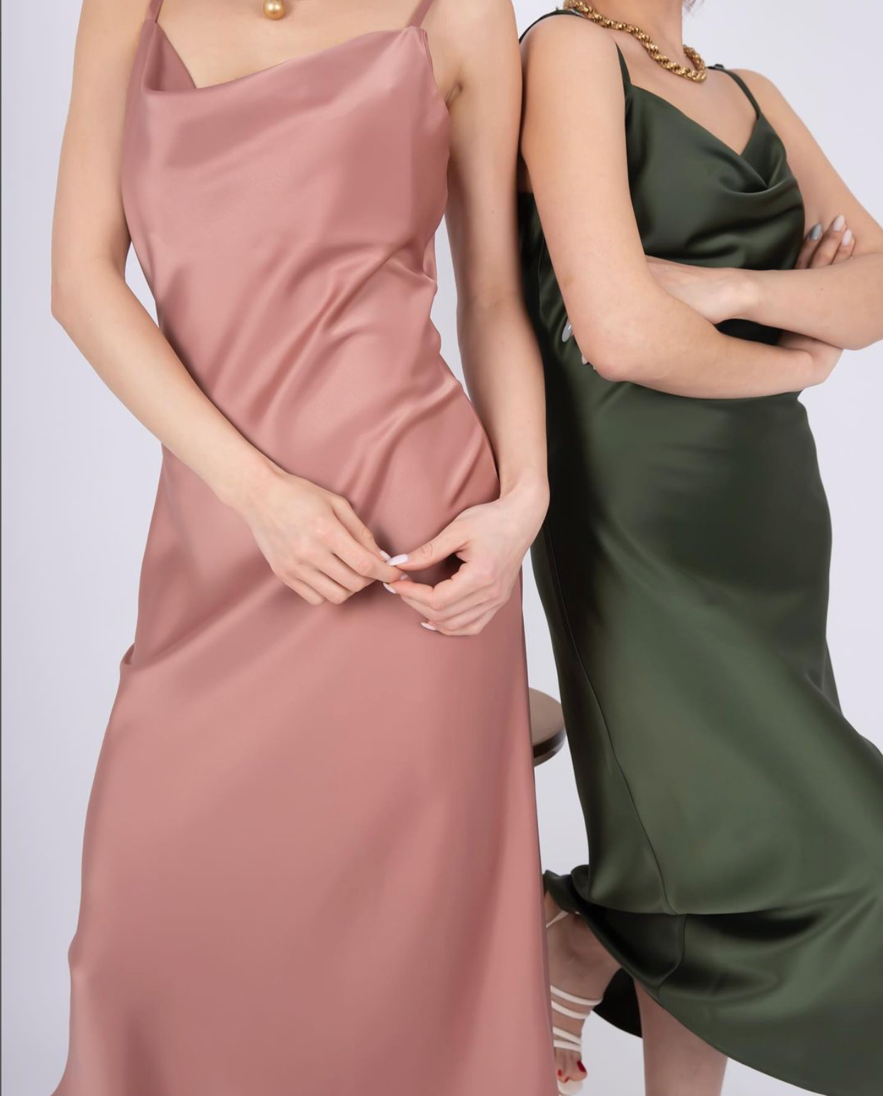 Cowl Neck Solid Slip Dress- Rose