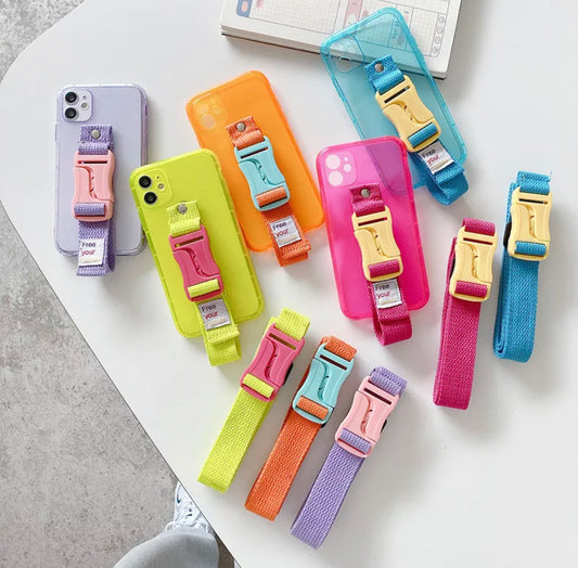 Cool Wrist crossbody lanyard Fluorescence silicone phone case for iphone 13 12 Pro Max MiNi 11 X XS Max XR 7 8 Plus SE 3 Cover