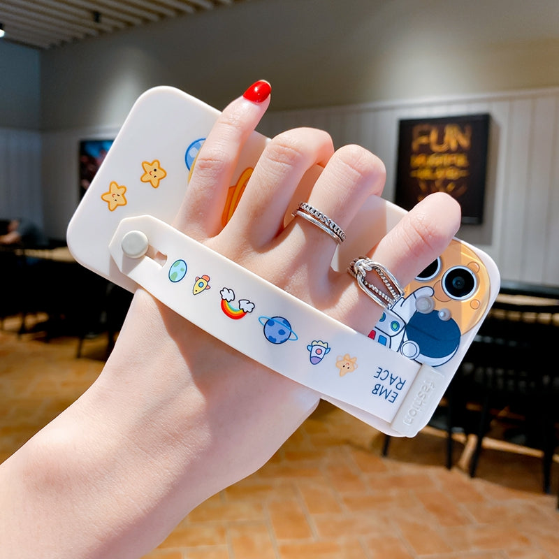 Cute Cartoon Astronaut Planet Wrist Band Phone Case For iPhone